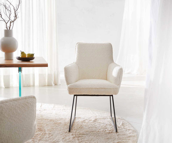 Dining Chair Heira Bouclé White Sled Base Black Pocket Springs