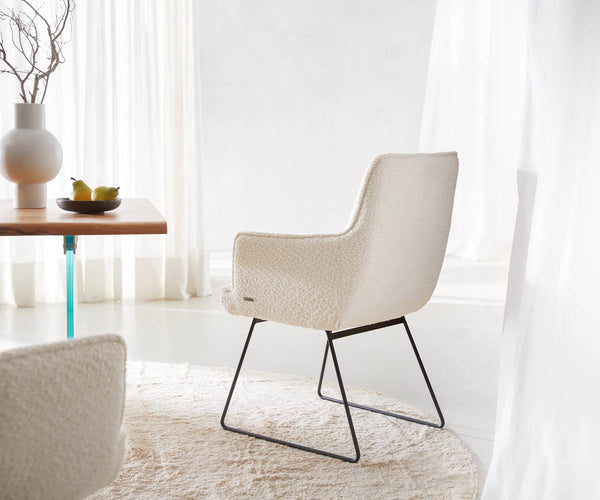 Dining Chair Heira Bouclé White Sled Base Black Pocket Springs