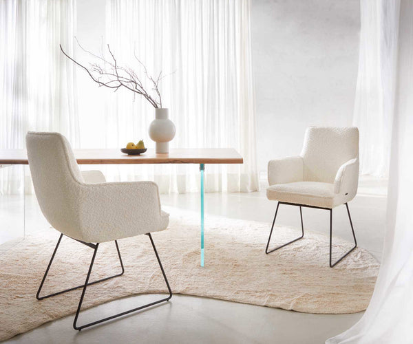 Dining Chair Heira Bouclé White Sled Base Black Pocket Springs