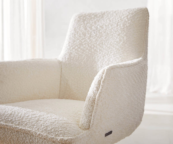 Dining Chair Heira Bouclé White Cantilever Flat Base Silver Pocket Springs