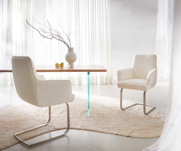 Dining Chair Heira Bouclé White Cantilever Flat Base Silver Pocket Springs