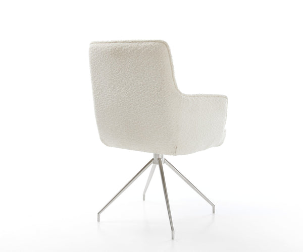Dining Chair Heira Bouclé White Cross Conical Base Silver 180° Swivel Pocket Springs