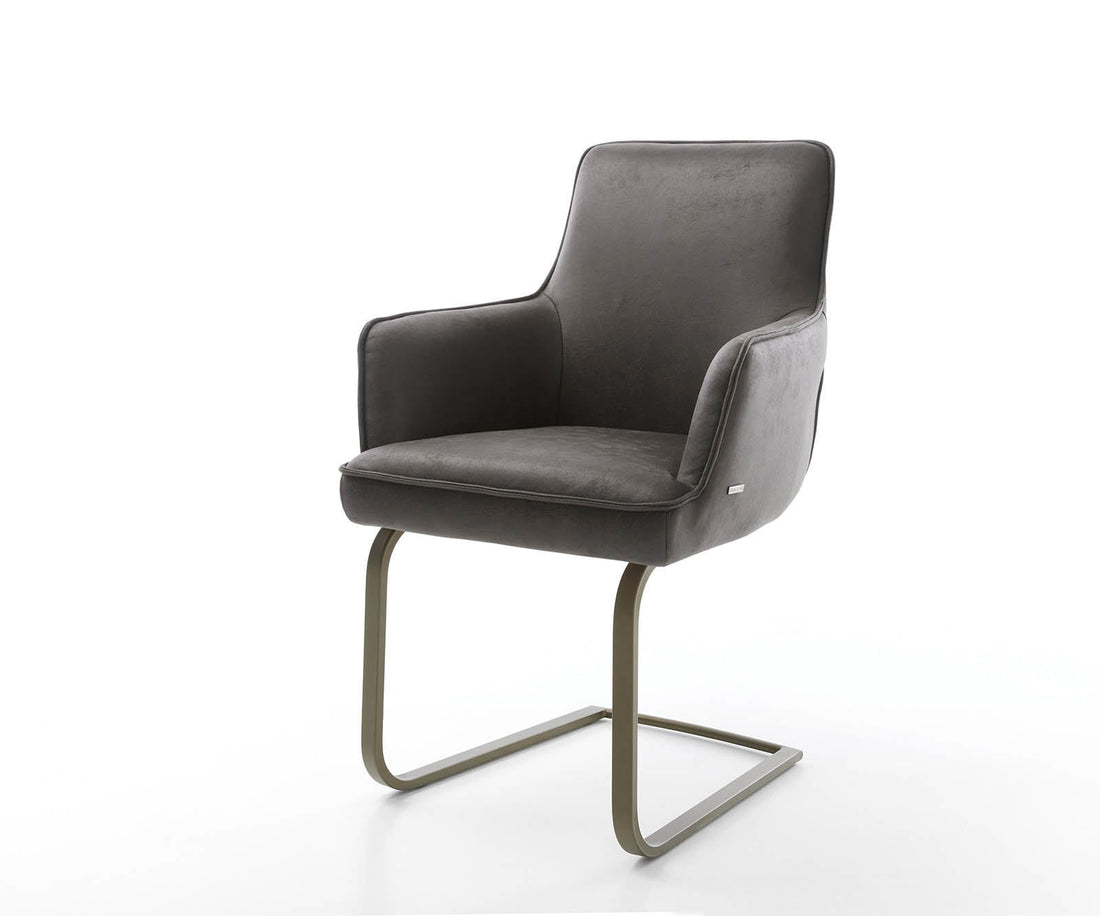 Dining Chair Heira Microfiber Anthracite Vintage Cantilever Flat Base Titanium Pocket Springs