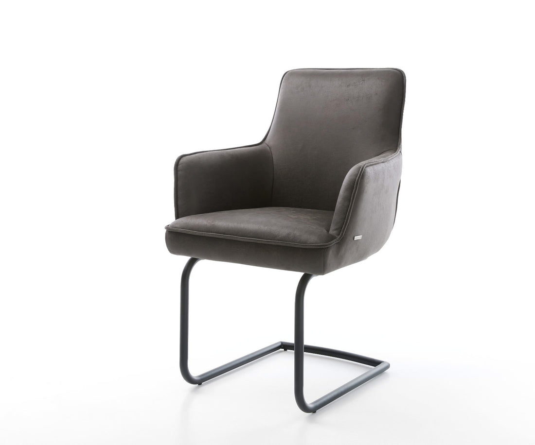 Dining Chair Heira Microfiber Anthracite Vintage Cantilever Round Base Black Pocket Springs