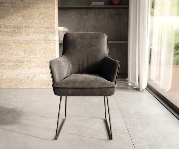 Dining Chair Heira Microfiber Anthracite Vintage Sled Base Black Pocket Springs