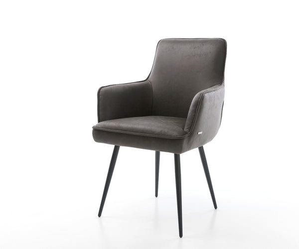 Dining Chair Heira Microfiber Anthracite Vintage 4 Legs Base Black Pocket Springs