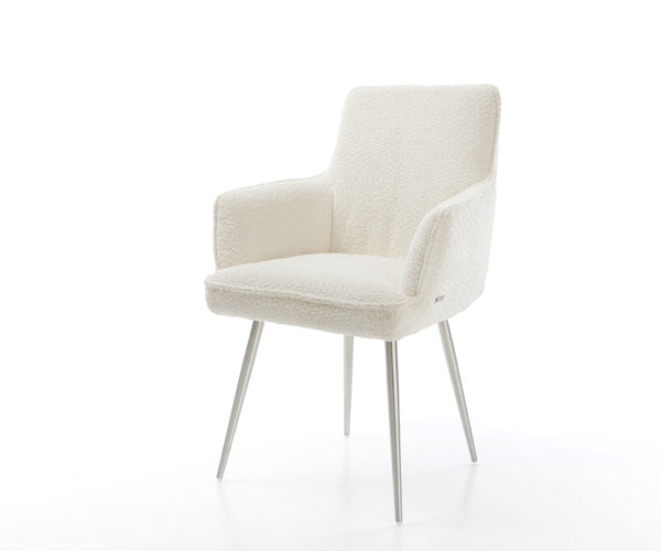 Dining Chair Heira Bouclé White 4 Legs Base Silver Pocket Springs