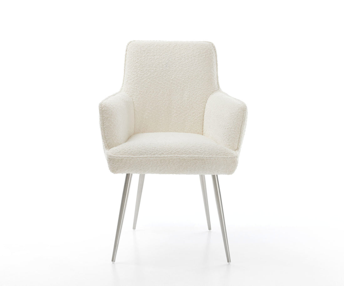 Dining Chair Heira Bouclé White 4 Legs Base Silver Pocket Springs