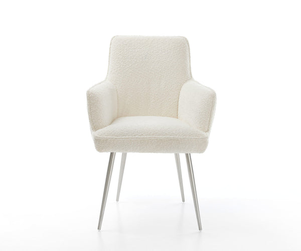 Dining Chair Heira Bouclé White 4 Legs Base Silver Pocket Springs