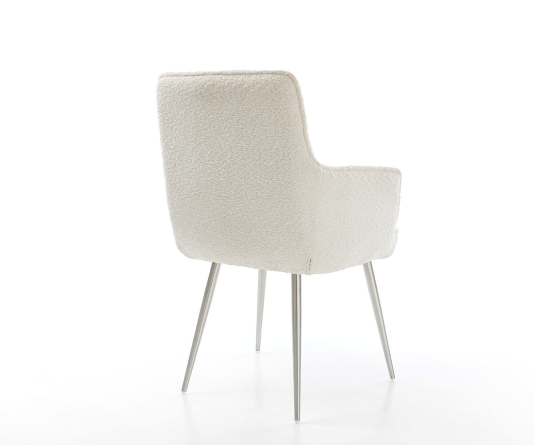 Dining Chair Heira Bouclé White 4 Legs Base Silver Pocket Springs