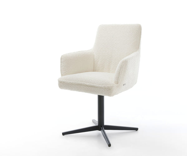 Dining Chair Heira Bouclé White Star Base 360° Swivel Black Pocket Springs