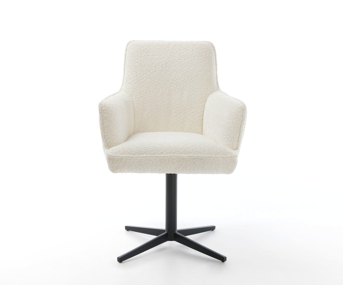 Dining Chair Heira Bouclé White Star Base 360° Swivel Black Pocket Springs