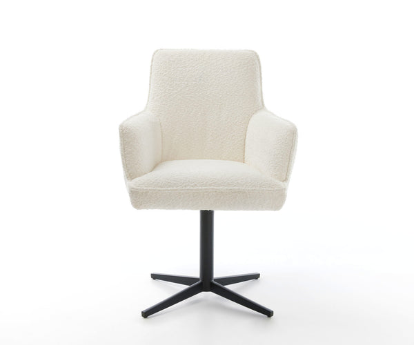 Dining Chair Heira Bouclé White Star Base 360° Swivel Black Pocket Springs