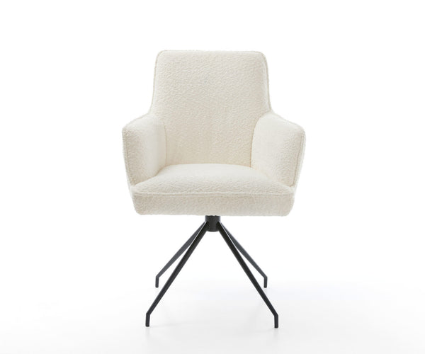 Dining Chair Heira Bouclé White Cross Conical Base Black 180° Swivel Pocket Springs