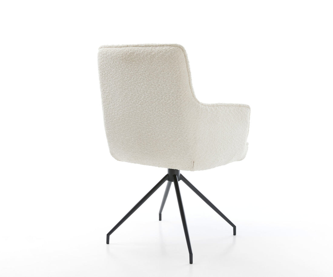 Dining Chair Heira Bouclé White Cross Conical Base Black 180° Swivel Pocket Springs