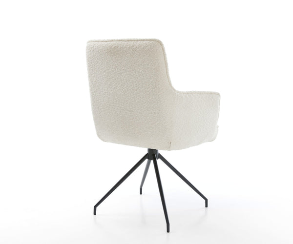 Dining Chair Heira Bouclé White Cross Conical Base Black 180° Swivel Pocket Springs