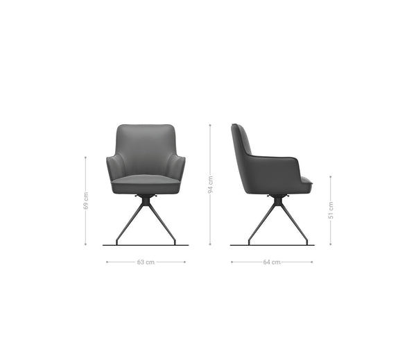 Dining Chair Heira Microfiber Anthracite Vintage Cross Conical Base Silver 180° Swivel Pocket Springs