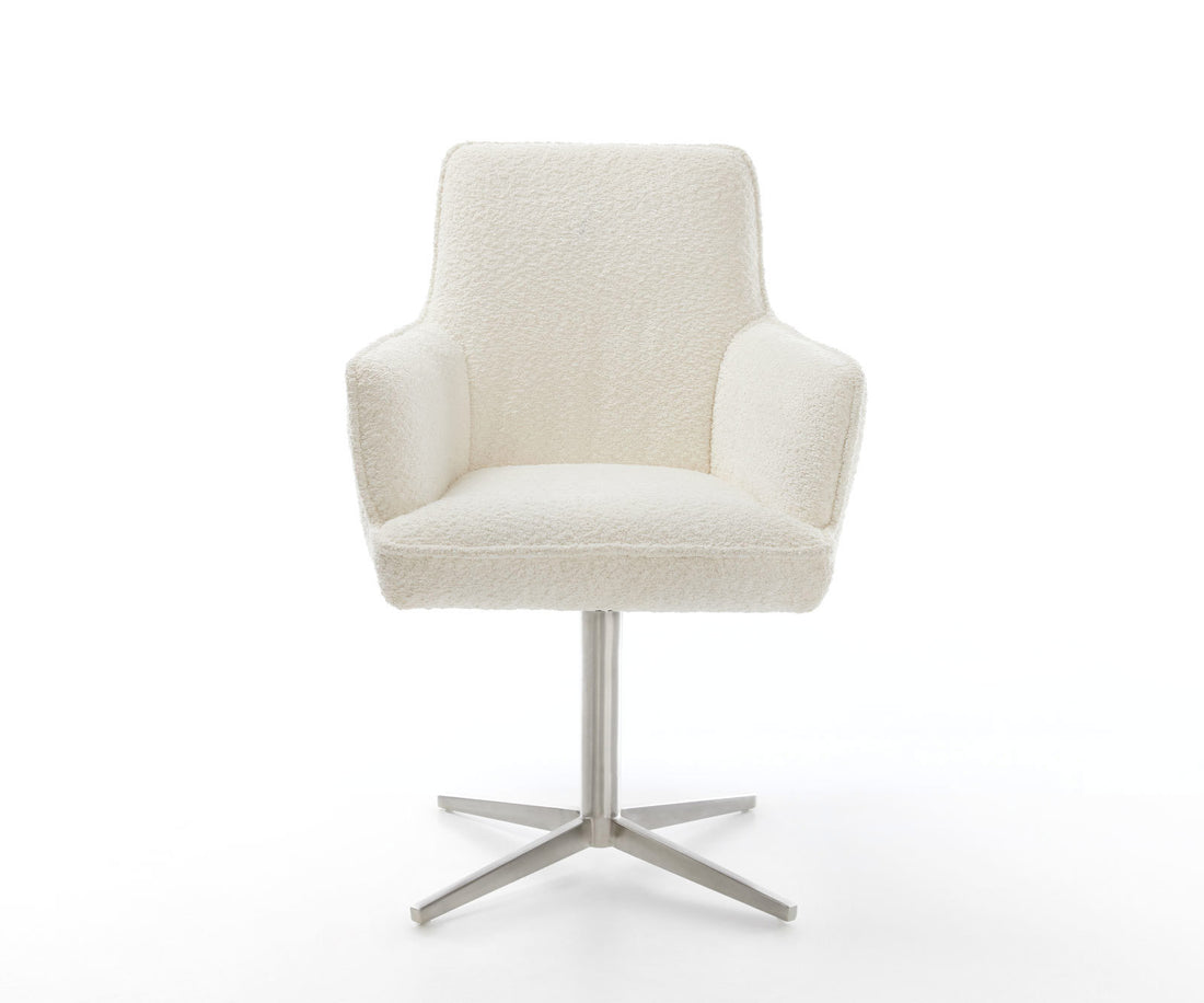 Dining Chair Heira Bouclé White Star Base 360° Swivel Silver Pocket Springs