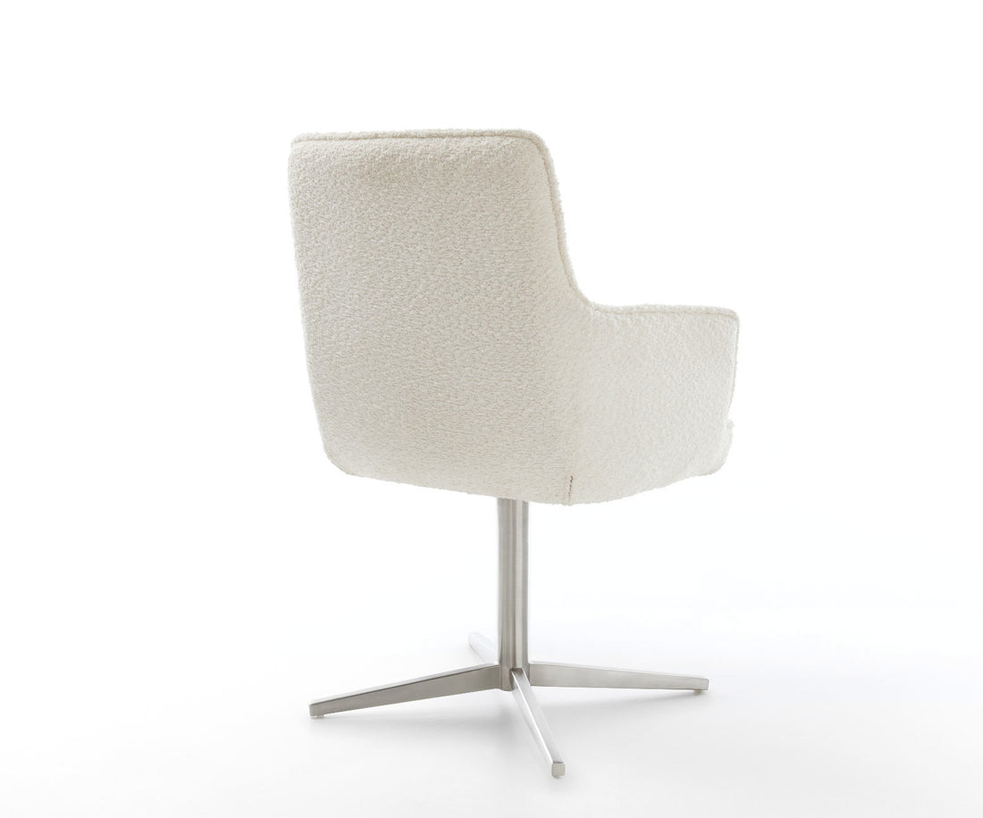 Dining Chair Heira Bouclé White Star Base 360° Swivel Silver Pocket Springs