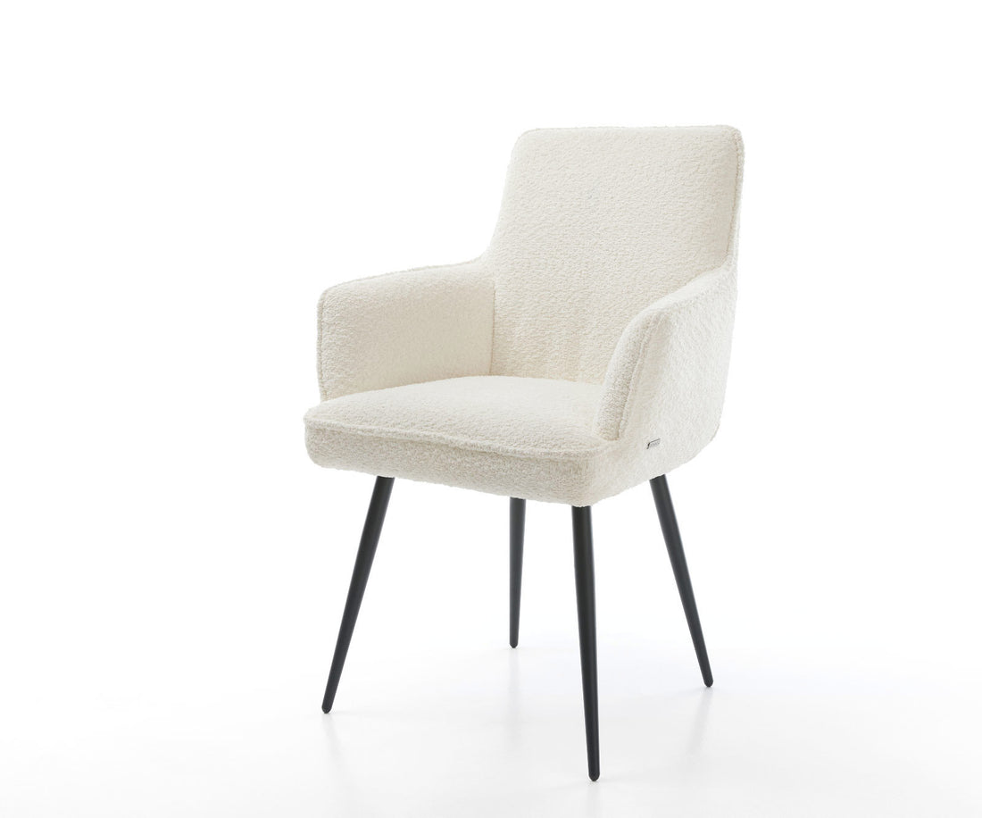 Dining Chair Heira Bouclé White 4 Legs Base Black Pocket Springs