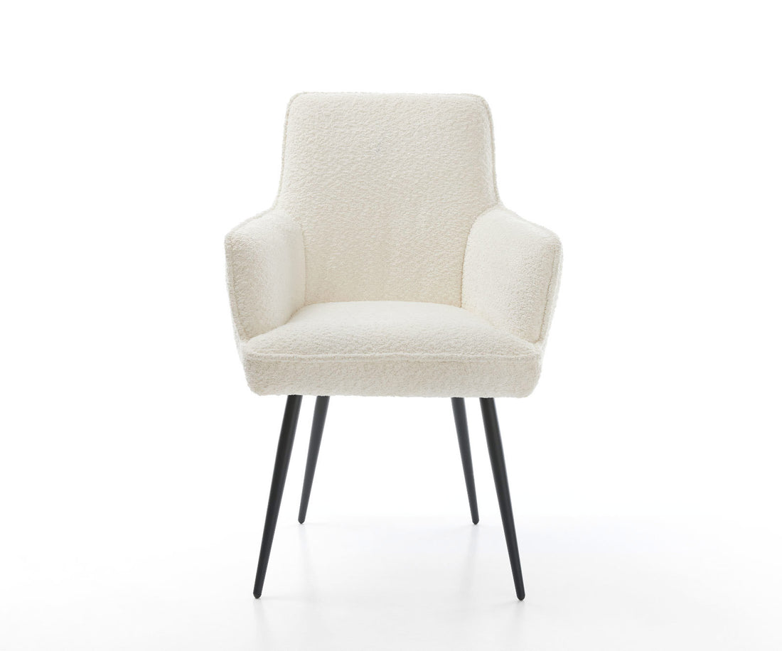 Dining Chair Heira Bouclé White 4 Legs Base Black Pocket Springs