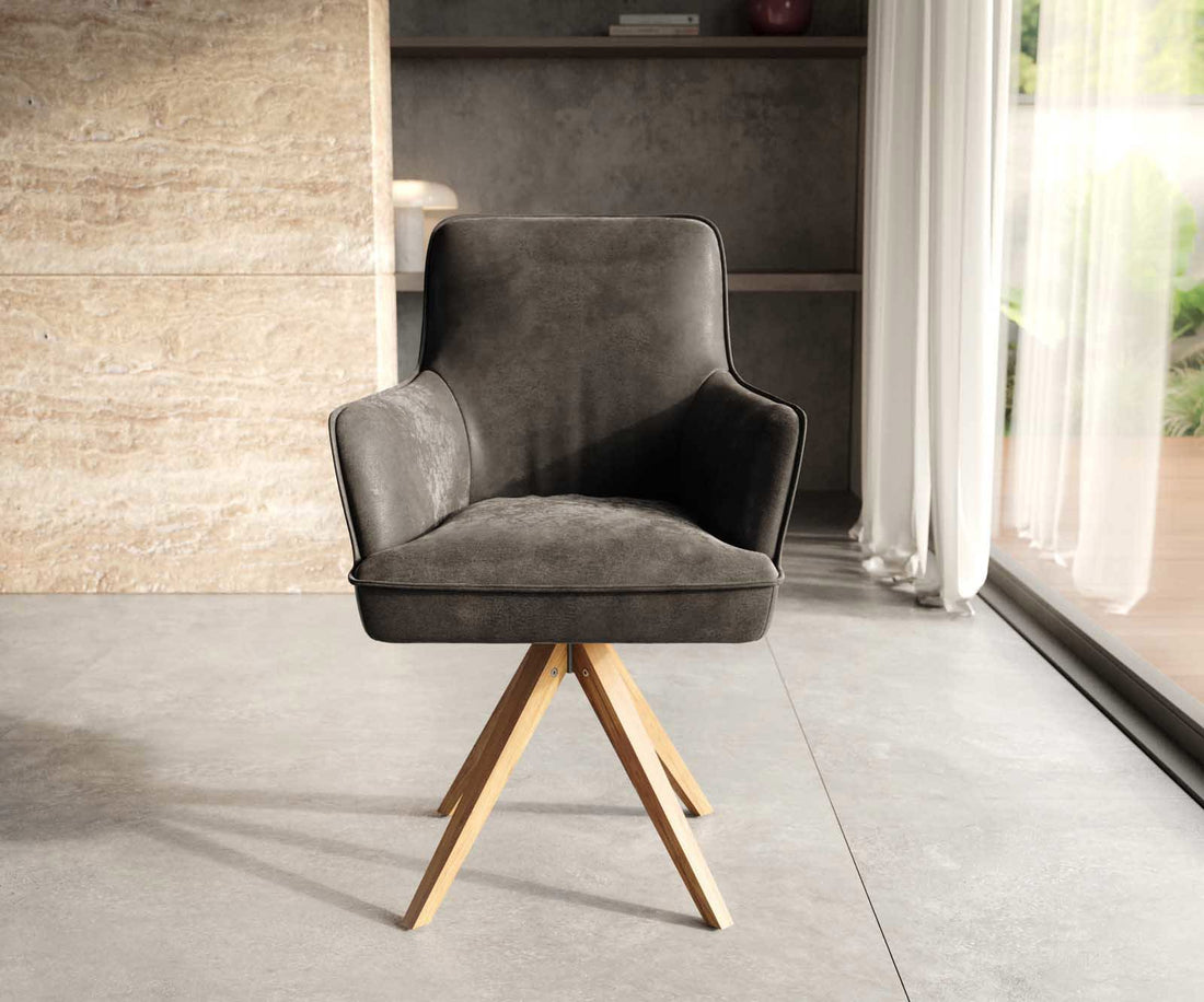 Dining Chair Heira Microfiber Anthracite Vintage Cross Angular Base Wooden 180° Swivel Pocket Springs