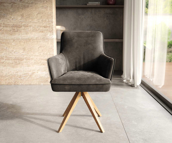 Dining Chair Heira Microfiber Anthracite Vintage Cross Angular Base Wooden 180° Swivel Pocket Springs