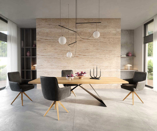 Dining Chair Heira Microfiber Anthracite Vintage Cross Angular Base Wooden 180° Swivel Pocket Springs