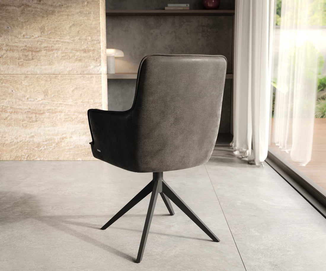 Dining Chair Heira Microfiber Anthracite Vintage Cross Base 360° Swivel Black Pocket Springs