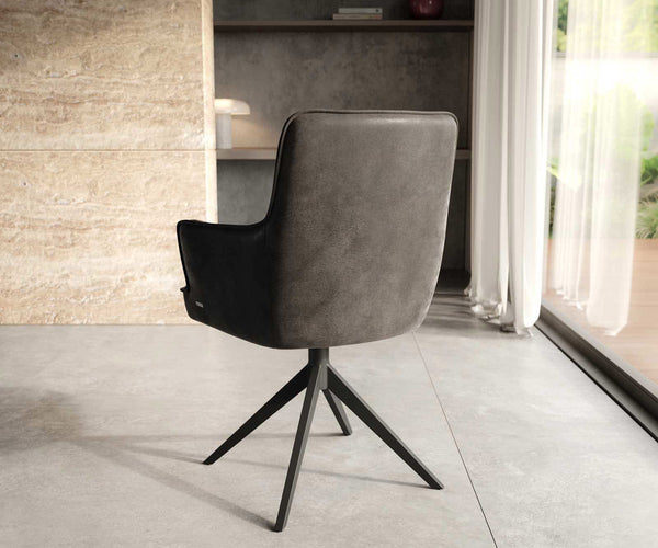 Dining Chair Heira Microfiber Anthracite Vintage Cross Base 360° Swivel Black Pocket Springs