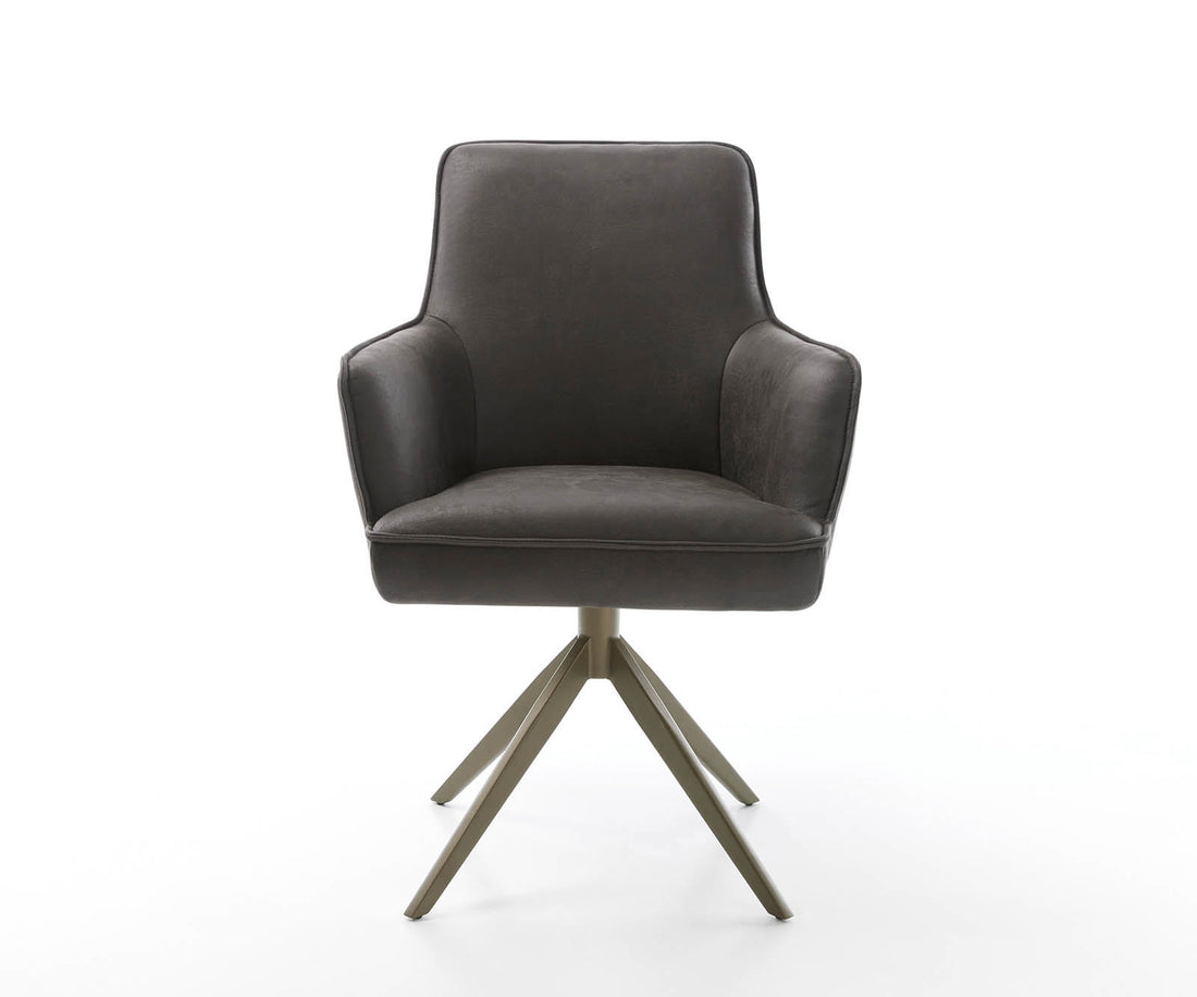 Dining Chair Heira Microfiber Anthracite Vintage Cross Base 360° Swivel Titanium Pocket Springs