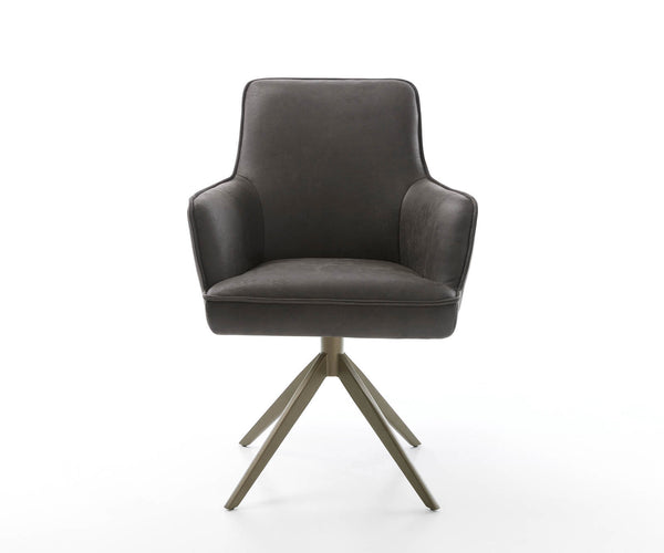 Dining Chair Heira Microfiber Anthracite Vintage Cross Base 360° Swivel Titanium Pocket Springs