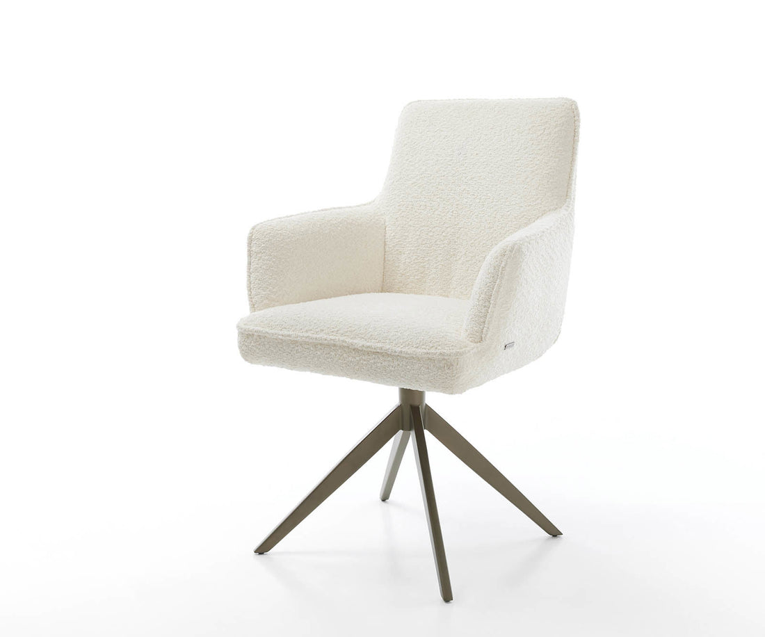 Dining Chair Heira Bouclé White Cross Base 360° Swivel Titanium Pocket Springs
