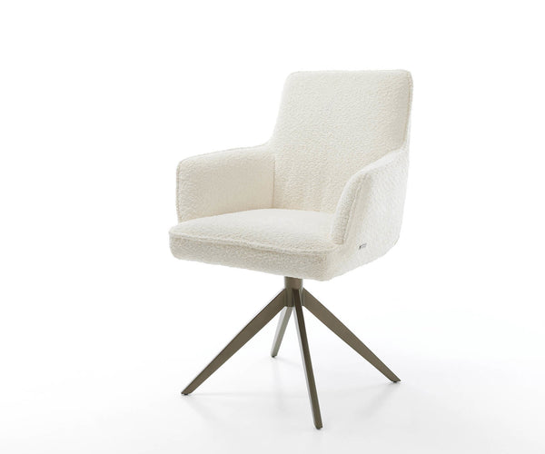 Dining Chair Heira Bouclé White Cross Base 360° Swivel Titanium Pocket Springs