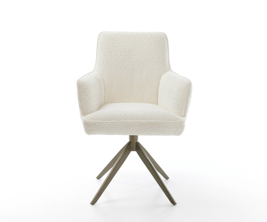 Dining Chair Heira Bouclé White Cross Base 360° Swivel Titanium Pocket Springs