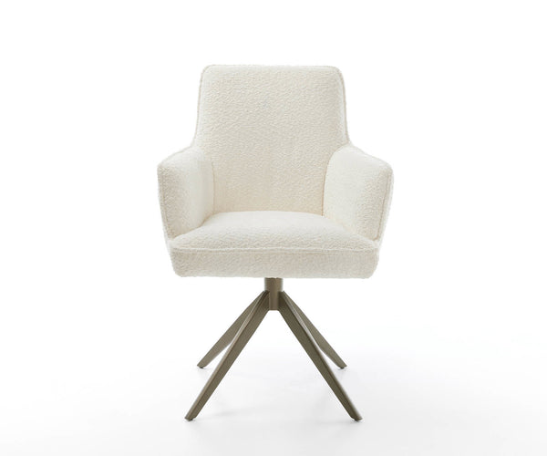 Dining Chair Heira Bouclé White Cross Base 360° Swivel Titanium Pocket Springs