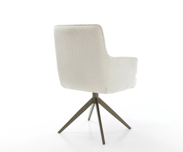 Dining Chair Heira Bouclé White Cross Base 360° Swivel Titanium Pocket Springs