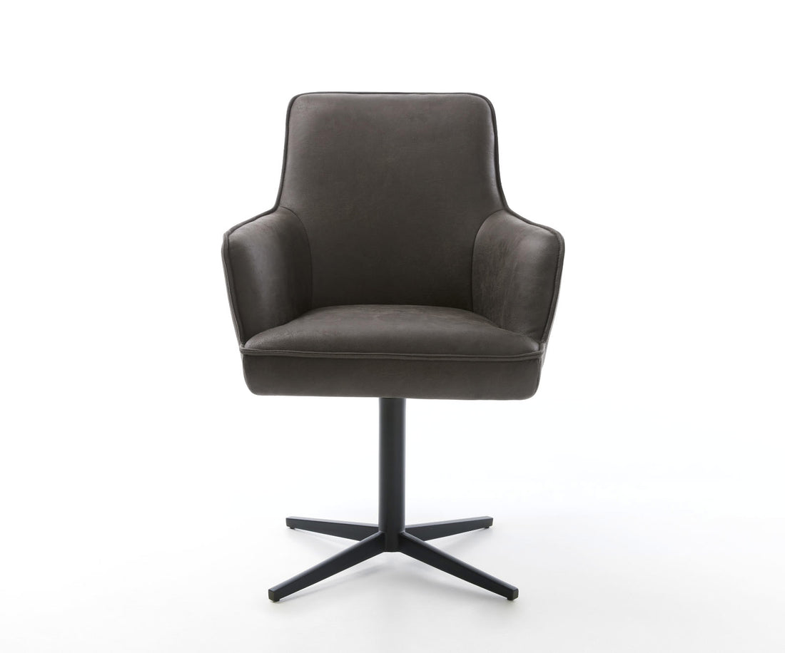 Dining Chair Heira Microfiber Anthracite Vintage Star Base 360° Swivel Black Pocket Springs