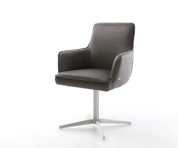 Dining Chair Heira Microfiber Anthracite Vintage Star Base 360° Swivel Silver Pocket Springs
