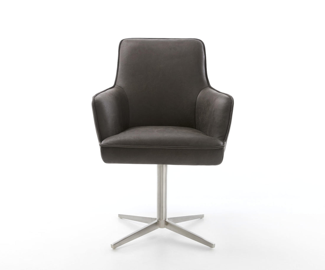 Dining Chair Heira Microfiber Anthracite Vintage Star Base 360° Swivel Silver Pocket Springs
