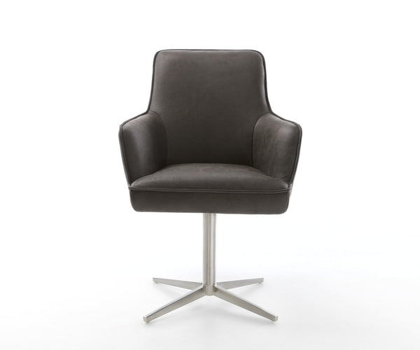 Dining Chair Heira Microfiber Anthracite Vintage Star Base 360° Swivel Silver Pocket Springs