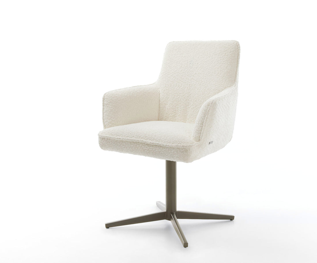 Dining Chair Heira Bouclé White Star Base 360° Swivel Titanium Pocket Springs