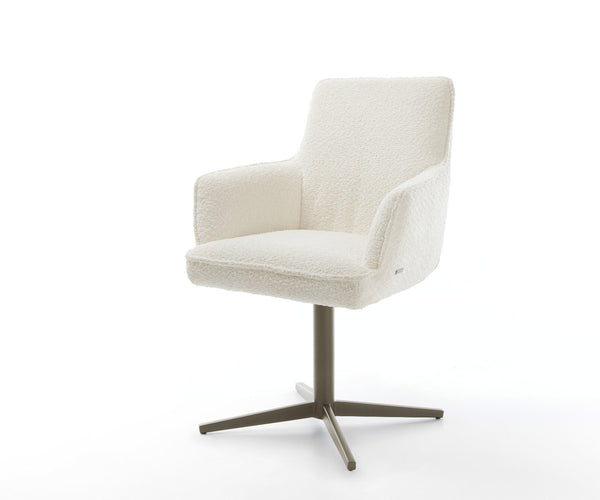 Dining Chair Heira Bouclé White Star Base 360° Swivel Titanium Pocket Springs