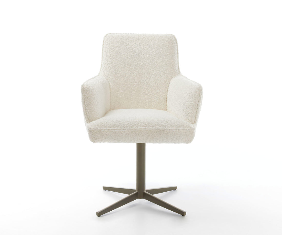 Dining Chair Heira Bouclé White Star Base 360° Swivel Titanium Pocket Springs