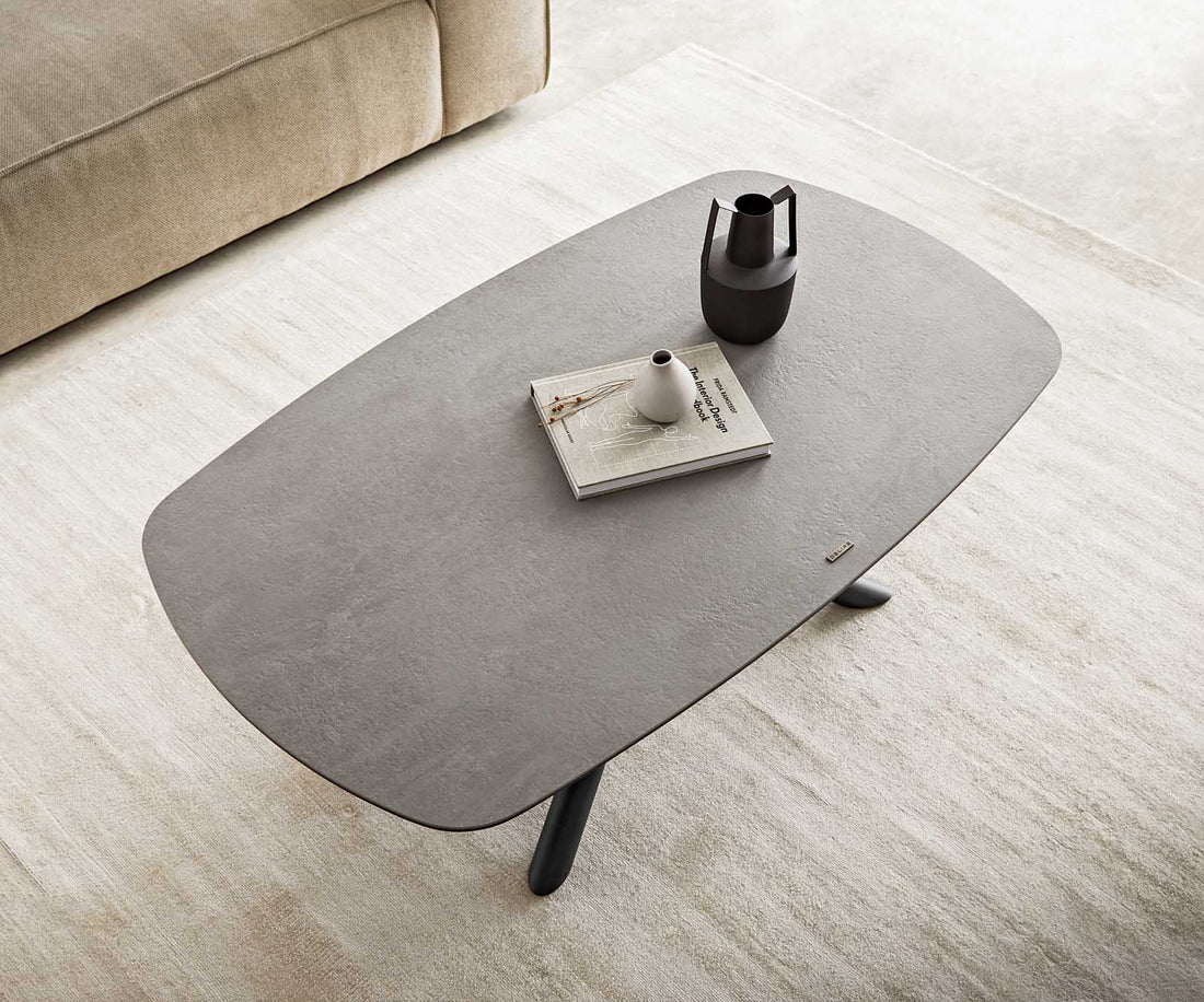 Coffee Table Sarita 120x70cm Ceramic Aspetto Concrete Metal Frame Black