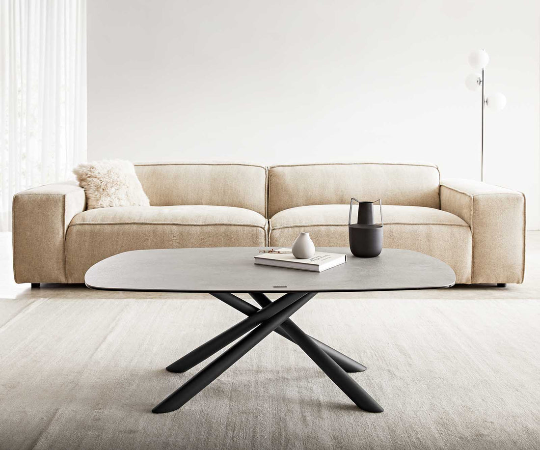 Coffee Table Sarita 120x70cm Ceramic Aspetto Concrete Metal Frame Black