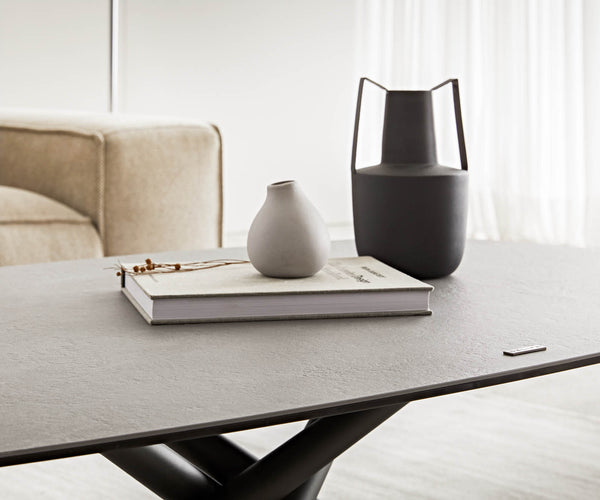 Coffee Table Sarita 120x70cm Ceramic Aspetto Concrete Metal Frame Black