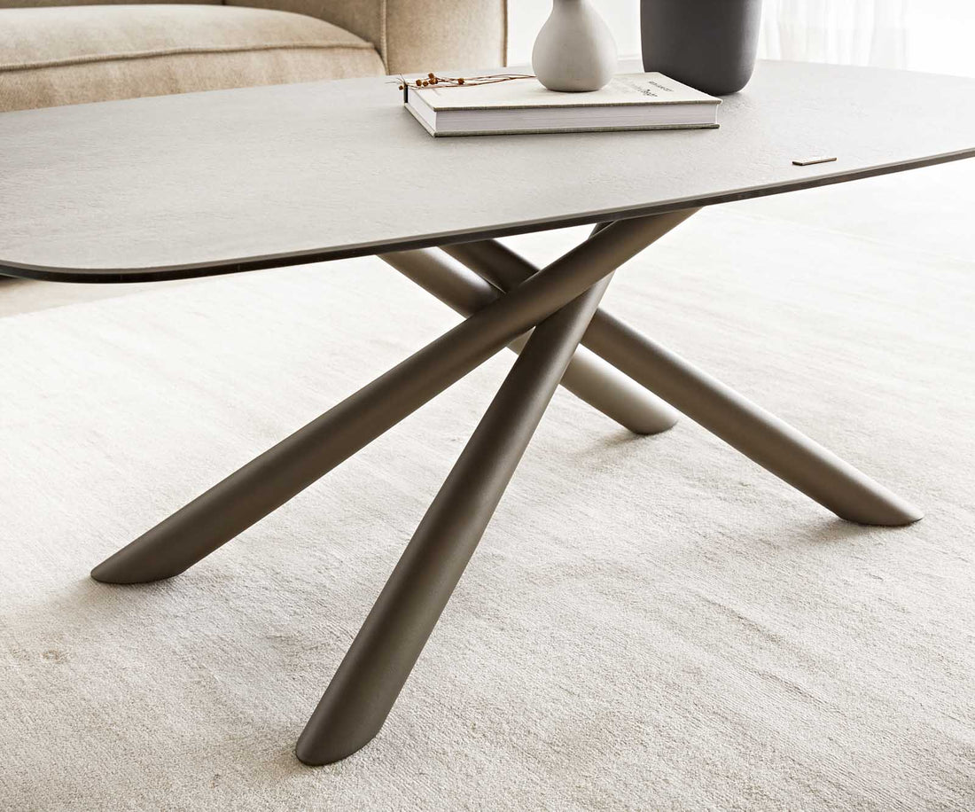 Coffee Table Sarita 120x70cm Ceramic Aspetto Concrete Metal Frame Titanium