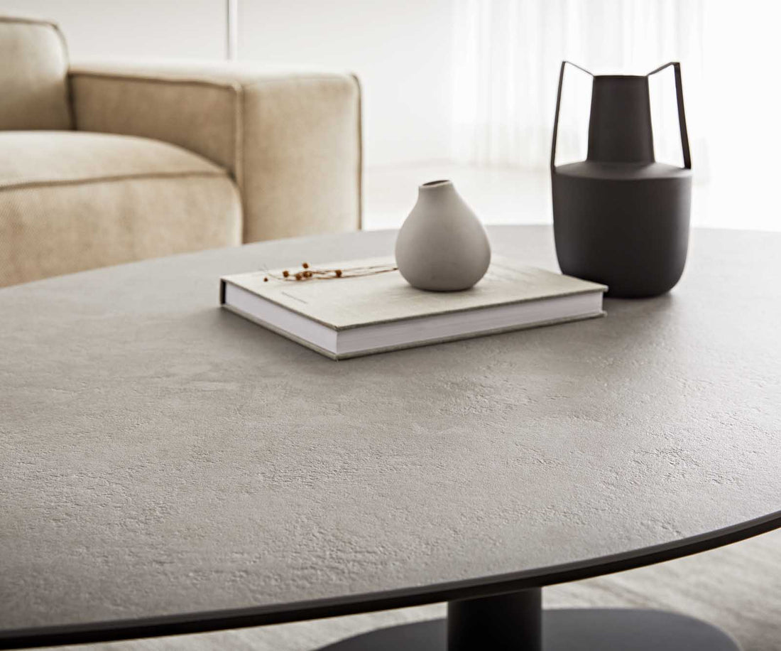 Coffee Table Vibana 140x80cm Ceramic Aspetto Concrete Metal Frame Black