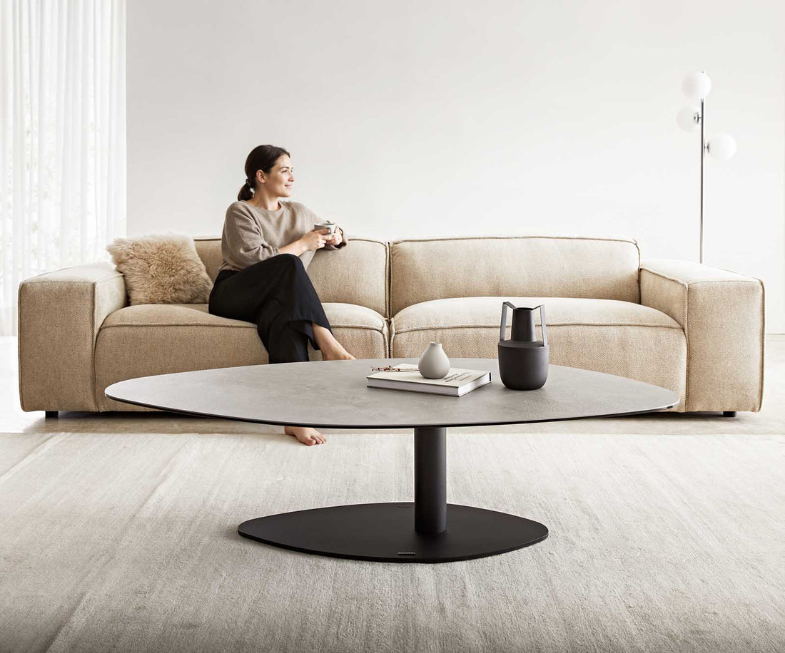 Coffee Table Vibana 140x80cm Ceramic Aspetto Concrete Metal Frame Black